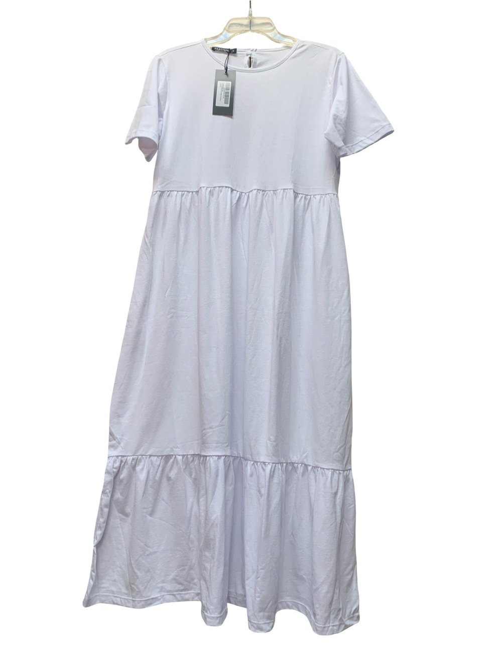 Nasty Gal White Short-Sleeve Tiered Midi Dress